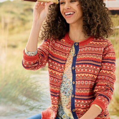 Clearance  Orange Fairisle Cardigan  Fairisle Knits