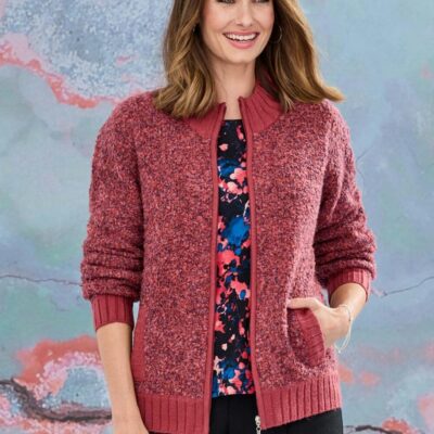 Online Russet Zip Front Boucle Cardigan  Cardigans