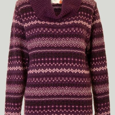 Clearance  Berry Fairisle Cowl Neck Jumper  Jumpers