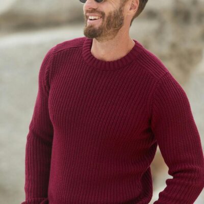 Online Wine Crew Neck Fisherman Rib Jumper  Jumpers