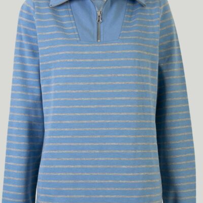 Hot Denim Stripe Zip Collared Sweat  Jumpers