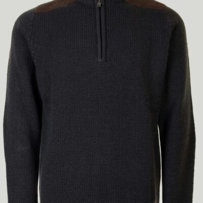 Hot Charcoal Zip Neck Suede Trim Jumper  Jumpers