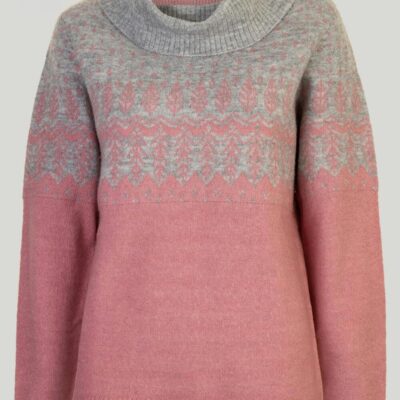 New Pink Cowl Neck Jacquard Jumper  Jumpers