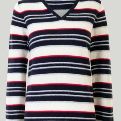 Clearance  Cashmere Stripe V Neck Jumper  Cashmere